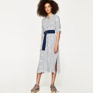 ZARA, SIZE M , WHITE BLUE STRIPE SHIRT DRESS!